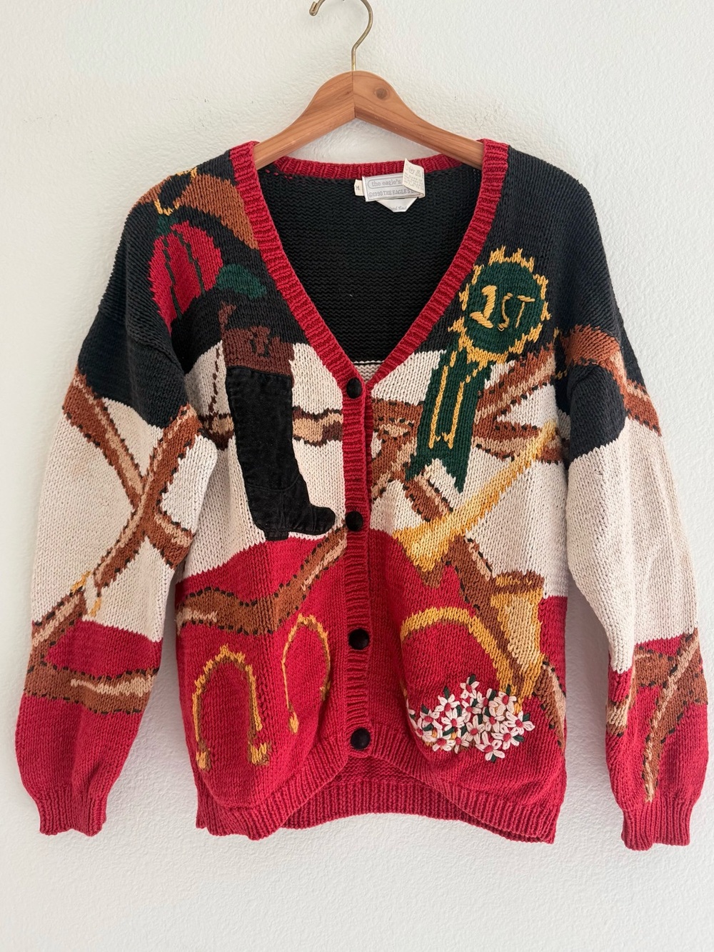 Vintage 1990s The Eagle's Eye equestrian intricate design hand knit Cardigan